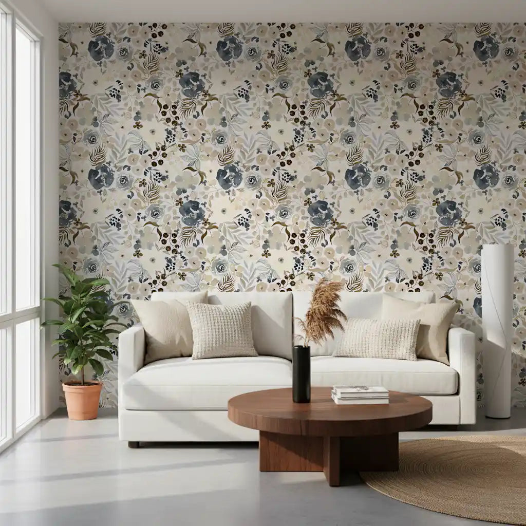 Neutral Watercolor Blooms Wallpaper⁠