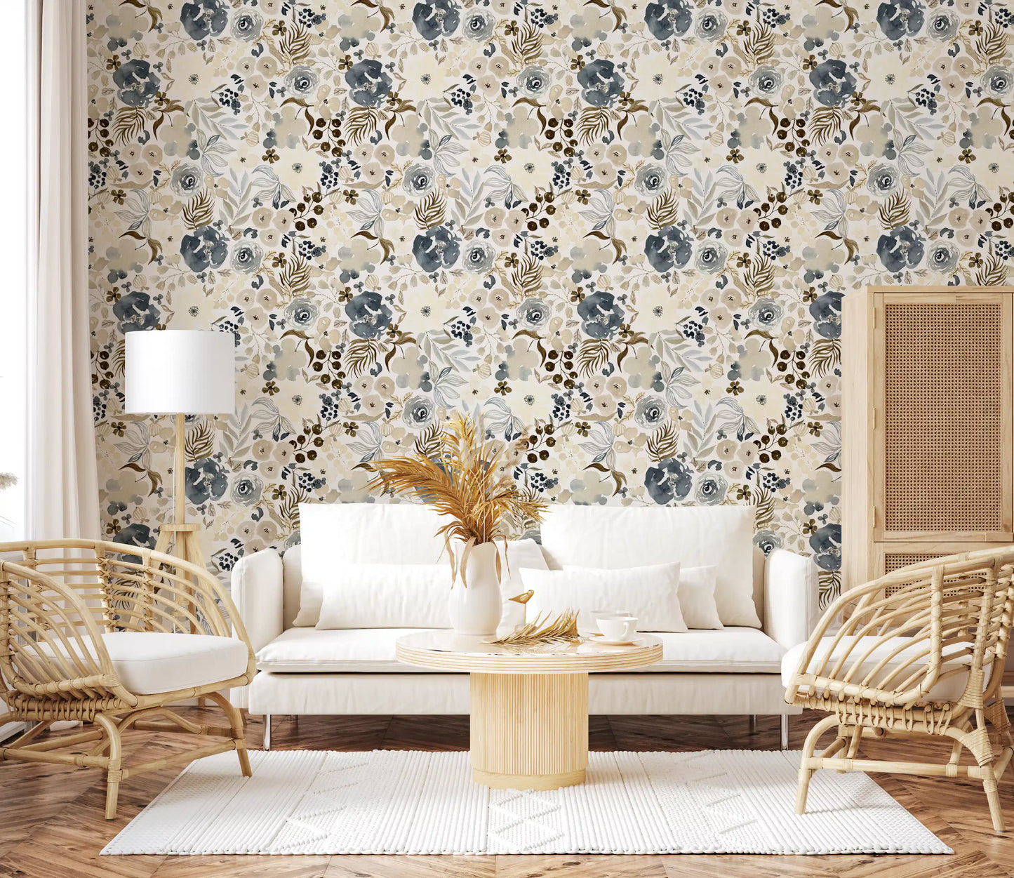 Neutral Watercolor Blooms Wallpaper⁠