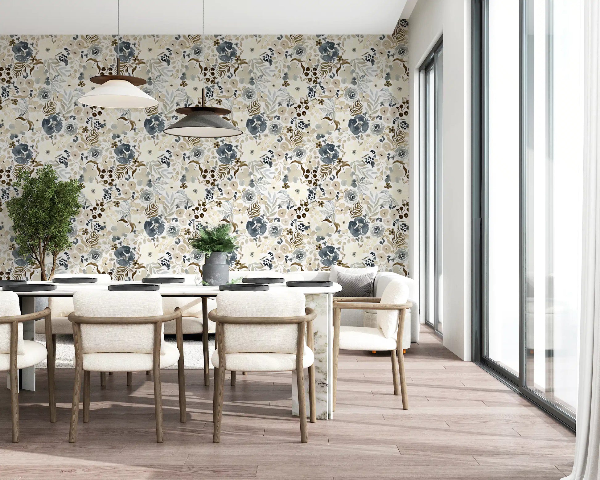 Neutral Watercolor Blooms Wallpaper⁠