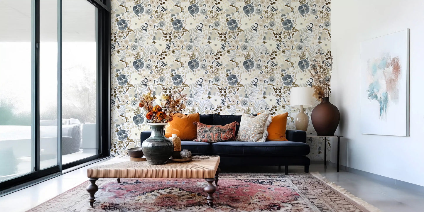 Neutral Watercolor Blooms Wallpaper⁠