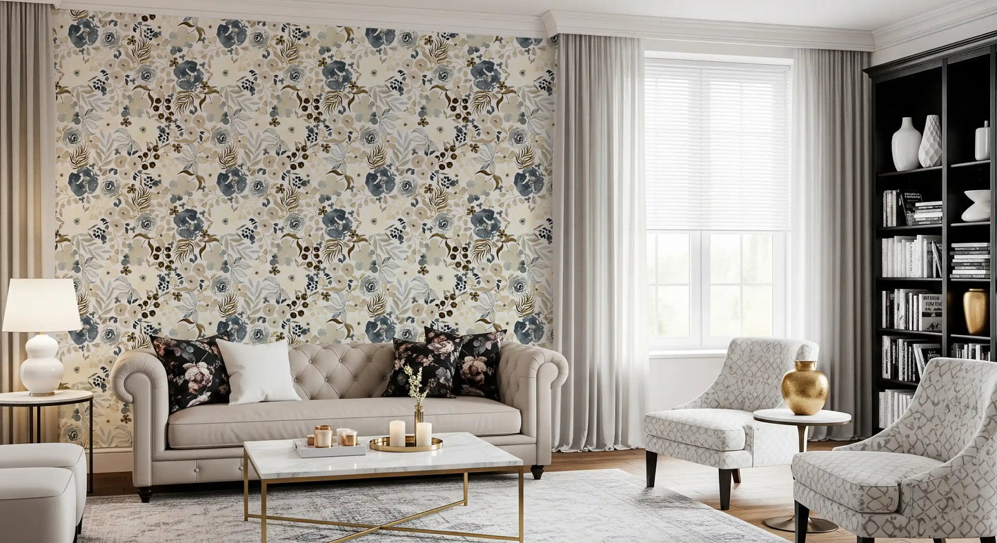 Neutral Watercolor Blooms Wallpaper⁠