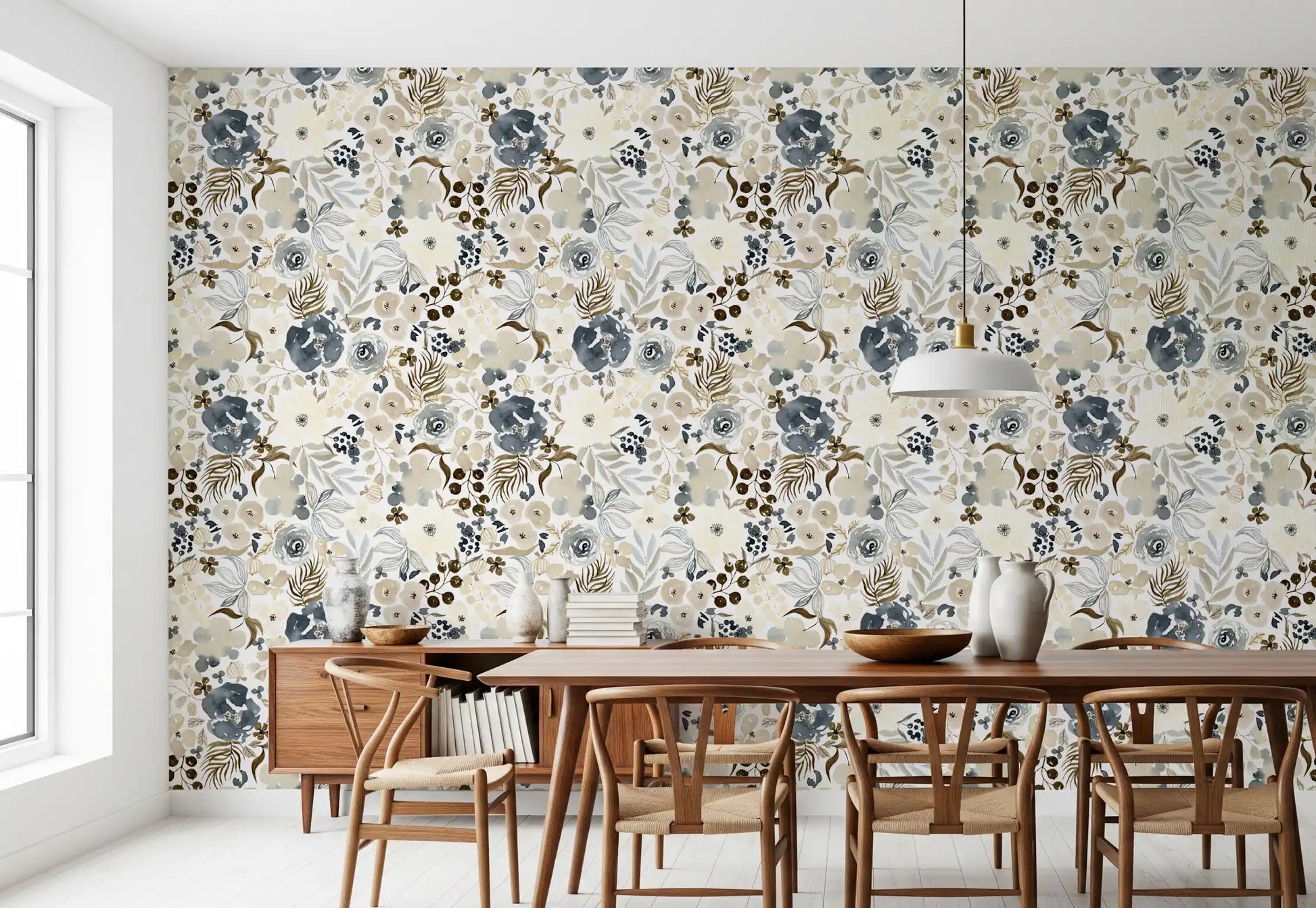 Neutral Watercolor Blooms Wallpaper⁠