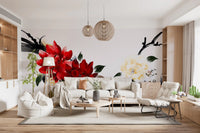 Zen Garden Peony Brushwork Mural Wall Mural