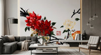 Zen Garden Peony Brushwork Mural Wall Mural