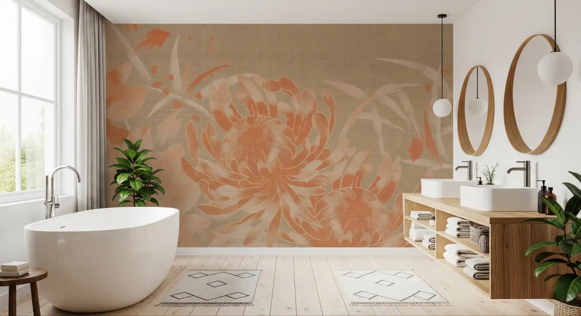 Minimalist Painted Chrysanthemum Mural Wall Mural