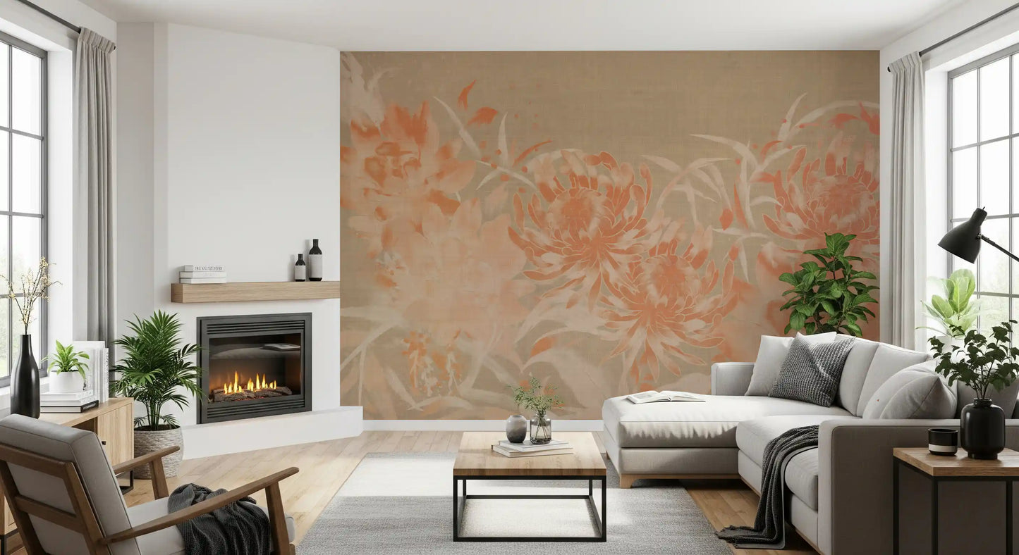 Minimalist Painted Chrysanthemum Mural Wall Mural