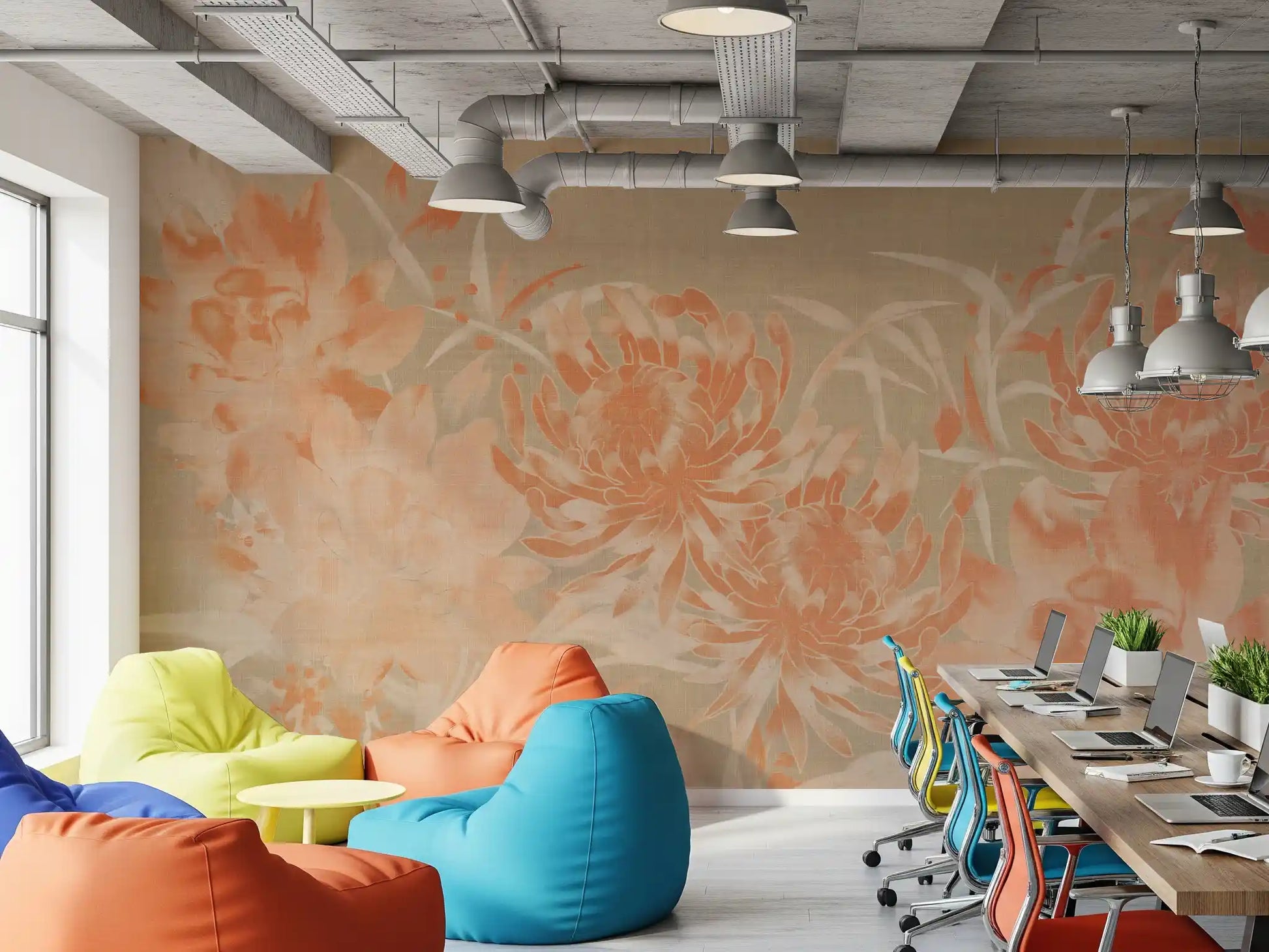 Minimalist Painted Chrysanthemum Mural Wall Mural