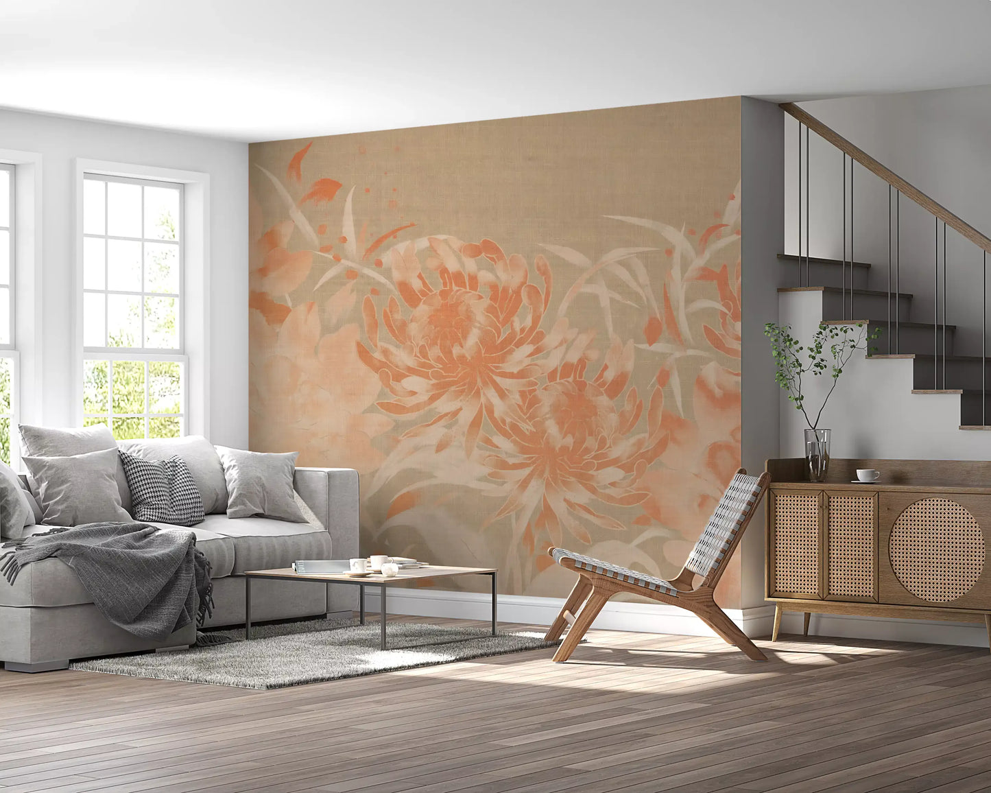 Minimalist Painted Chrysanthemum Mural Wall Mural