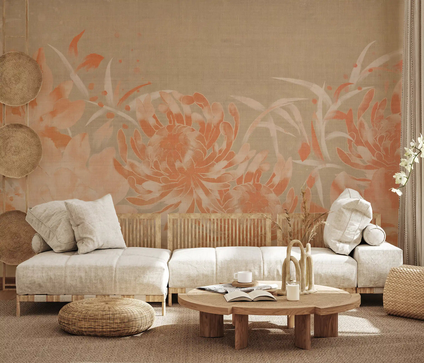 Minimalist Painted Chrysanthemum Mural Wall Mural