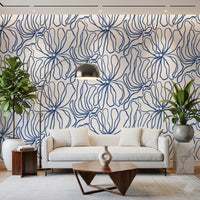 Minimalist Blue Contour Blooms Wallpaper⁠