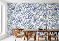 Minimalist Blue Contour Blooms Wallpaper⁠