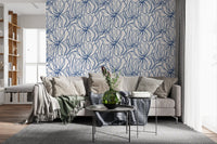Minimalist Blue Contour Blooms Wallpaper⁠