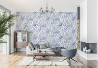 Minimalist Blue Contour Blooms Wallpaper⁠