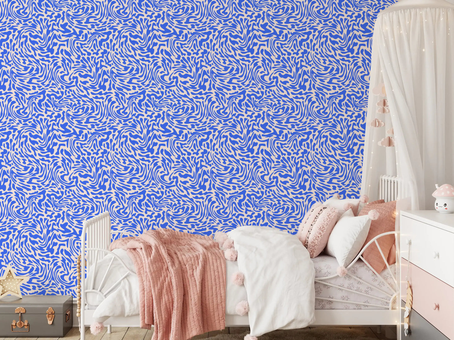 Vibrant Cobalt Swirl Pattern Wallpaper⁠