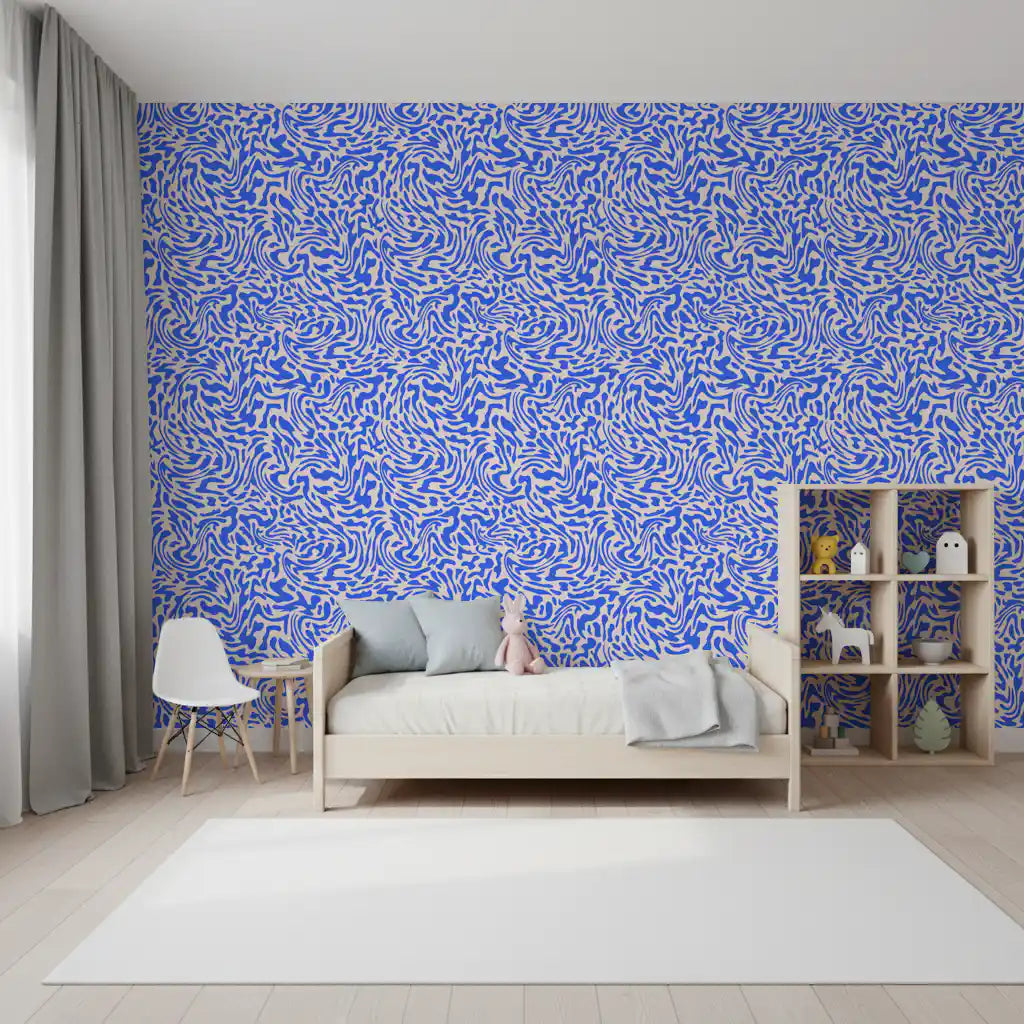 Vibrant Cobalt Swirl Pattern Wallpaper⁠