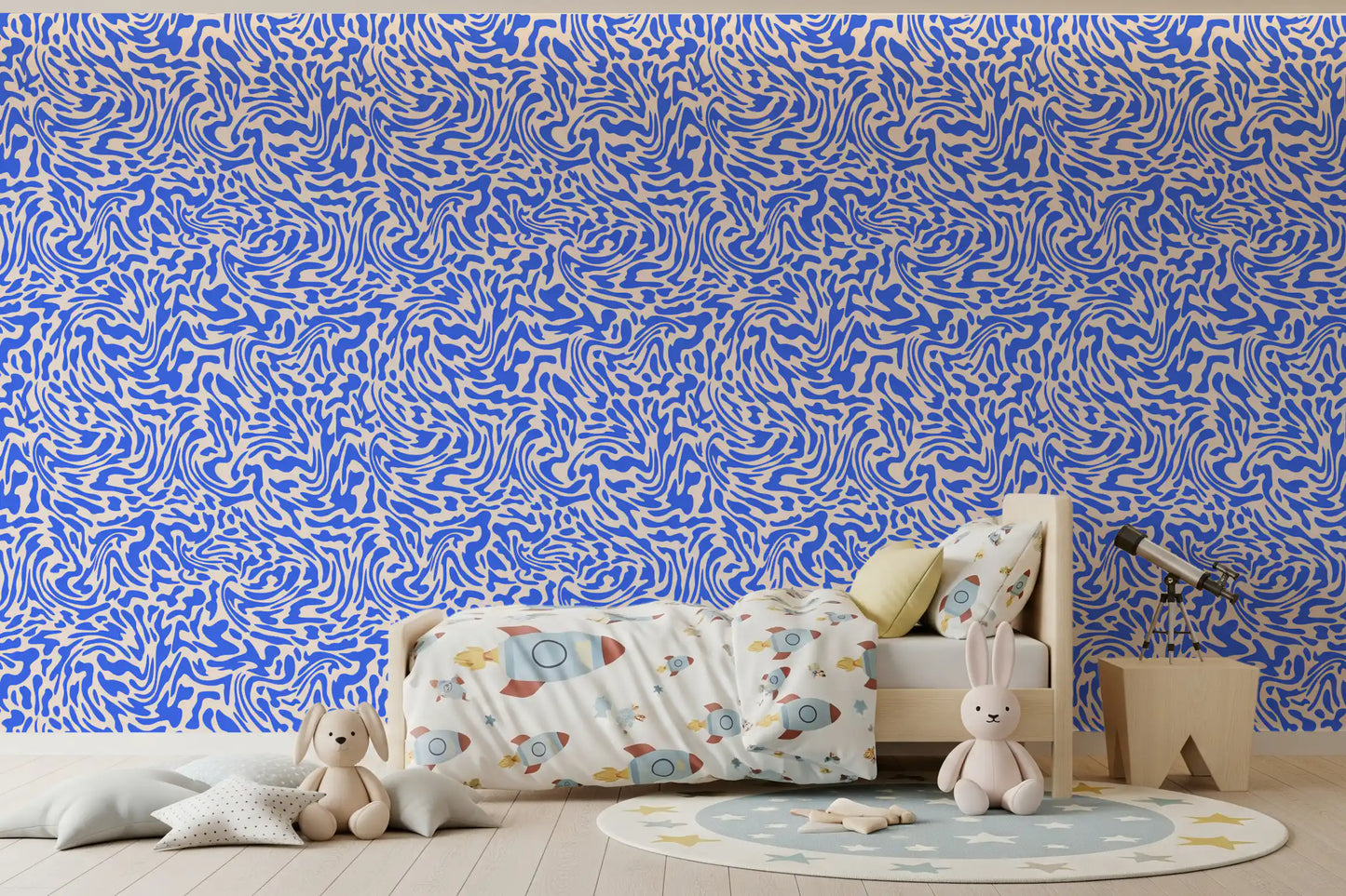 Vibrant Cobalt Swirl Pattern Wallpaper⁠
