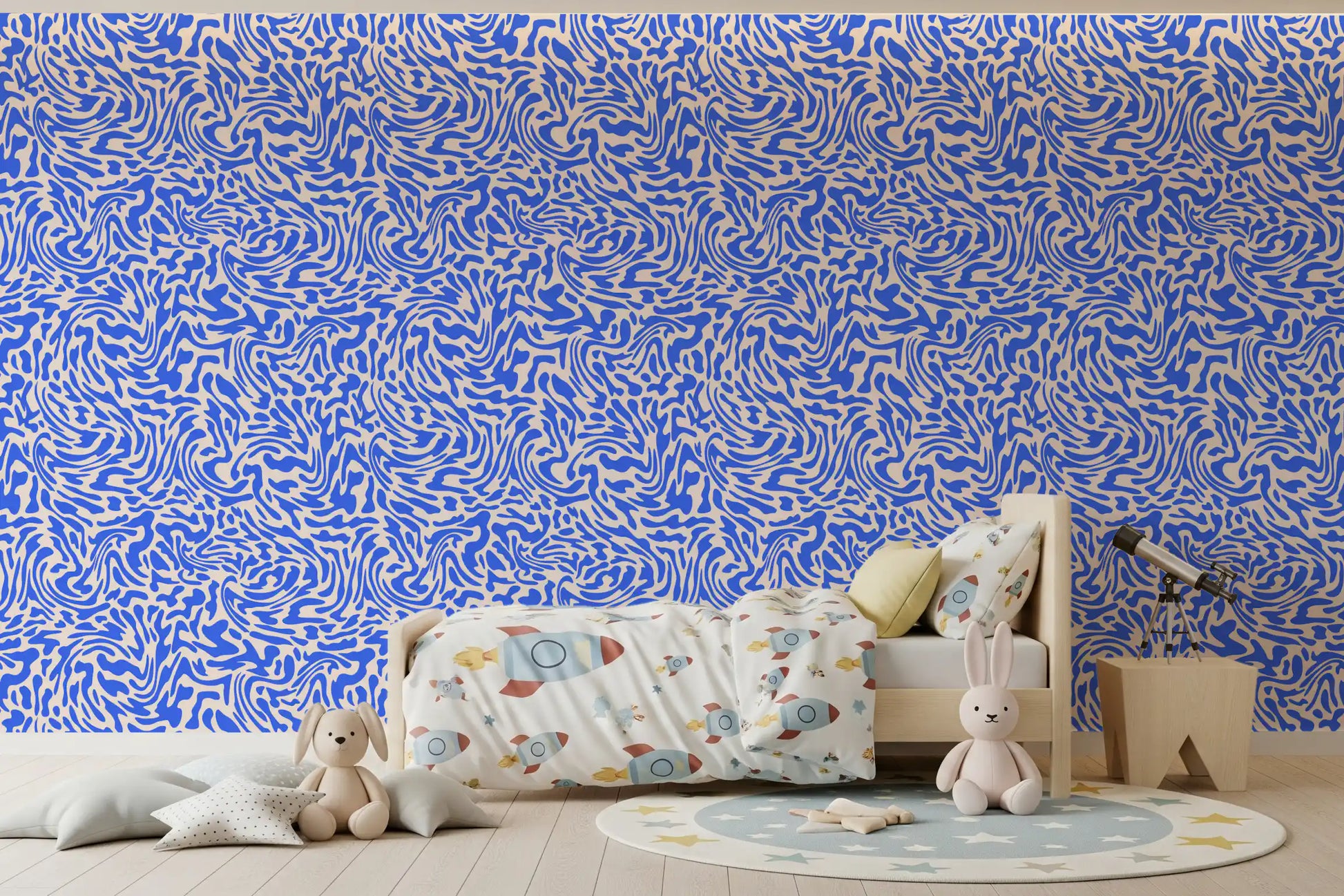 Vibrant Cobalt Swirl Pattern Wallpaper⁠