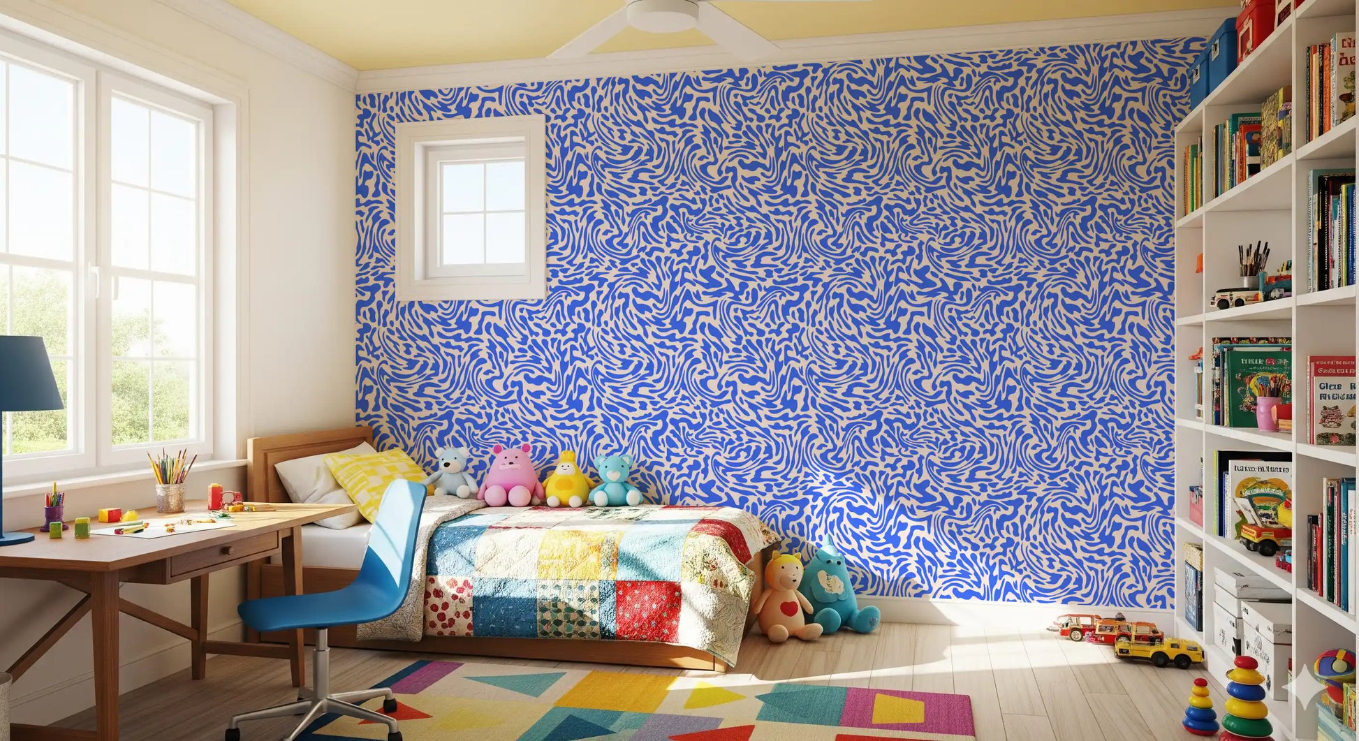 Vibrant Cobalt Swirl Pattern Wallpaper⁠