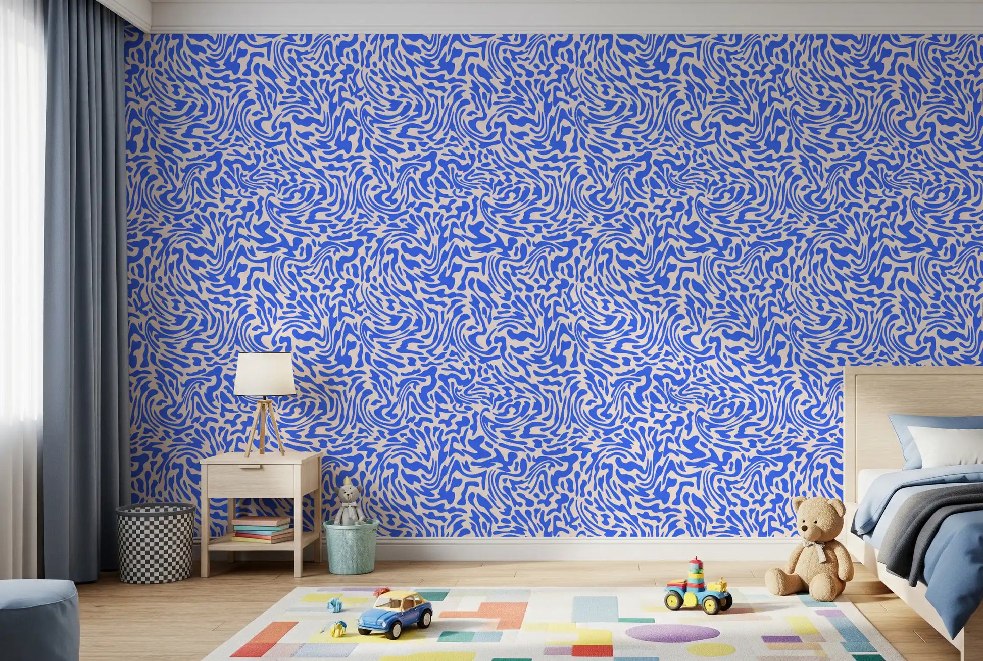 Vibrant Cobalt Swirl Pattern Wallpaper⁠