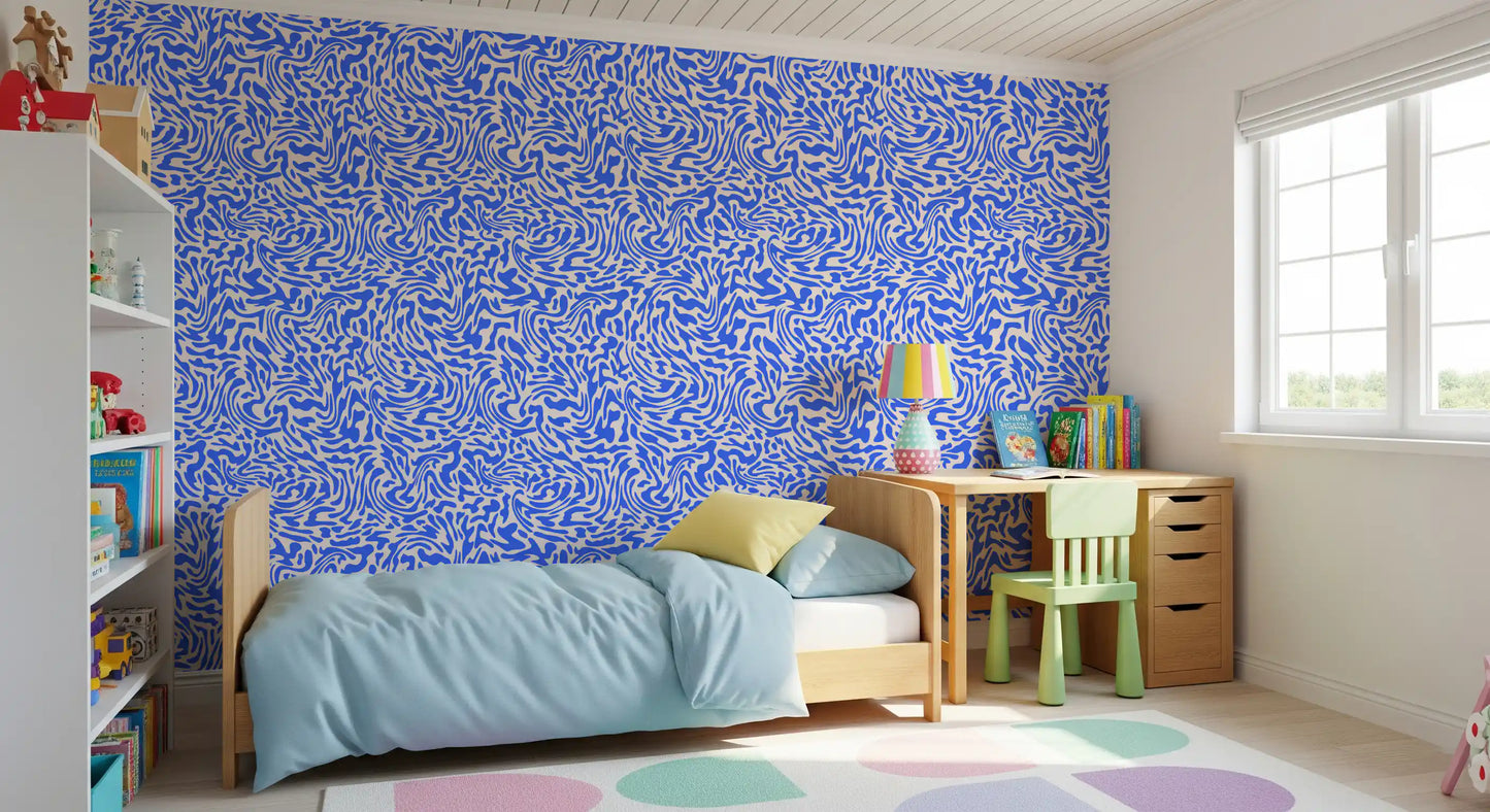 Vibrant Cobalt Swirl Pattern Wallpaper⁠