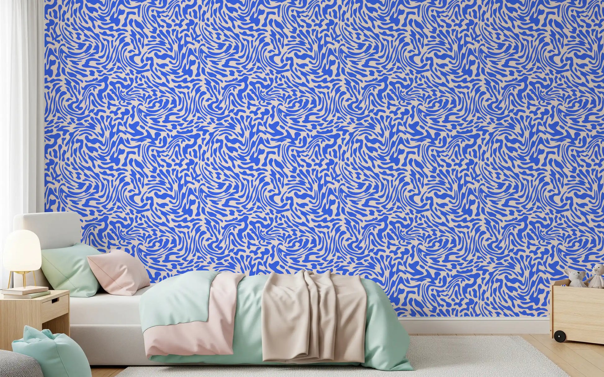 Vibrant Cobalt Swirl Pattern Wallpaper⁠