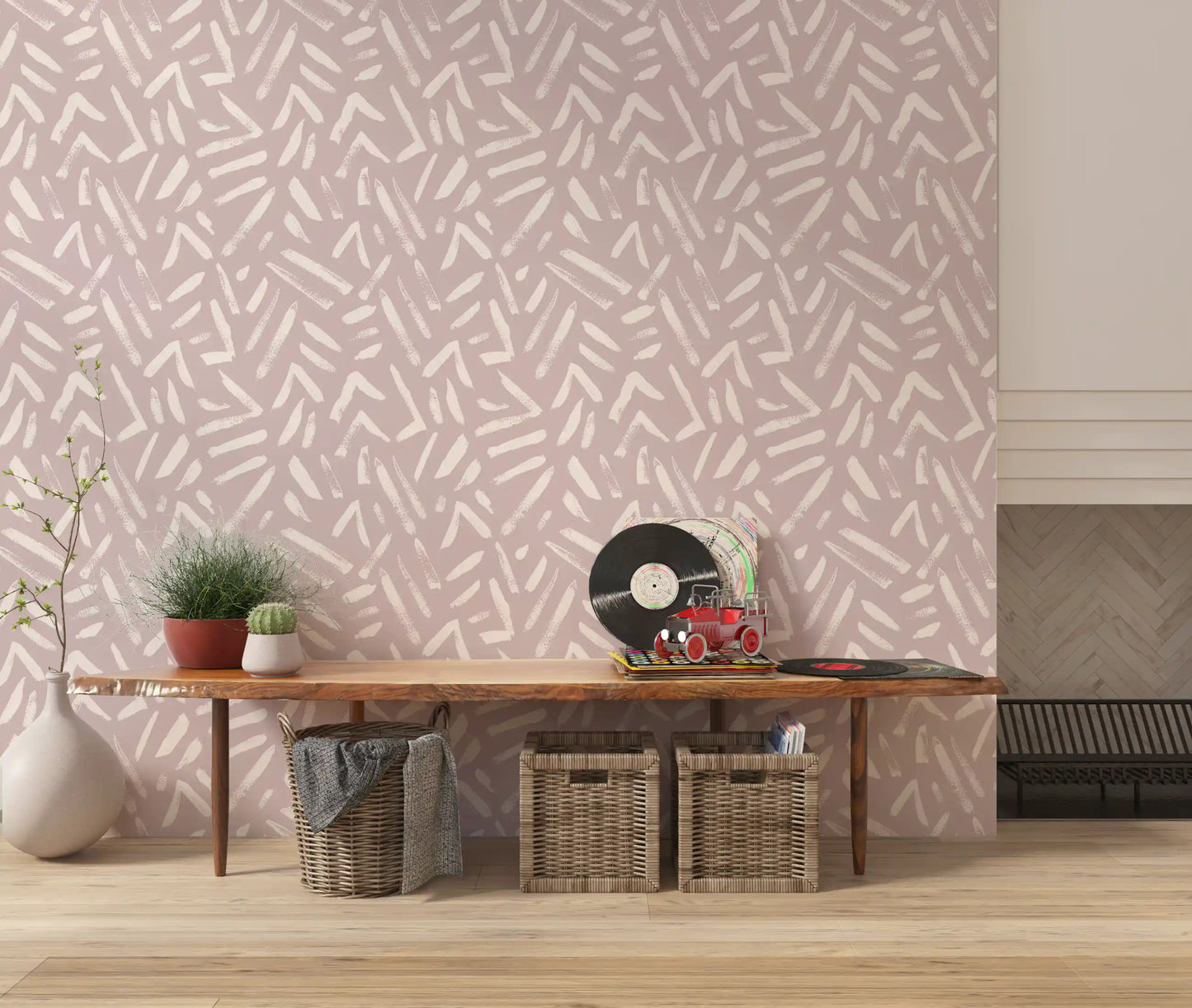 Abstract Cream and Blush Brushstrokes Wallpaper⁠