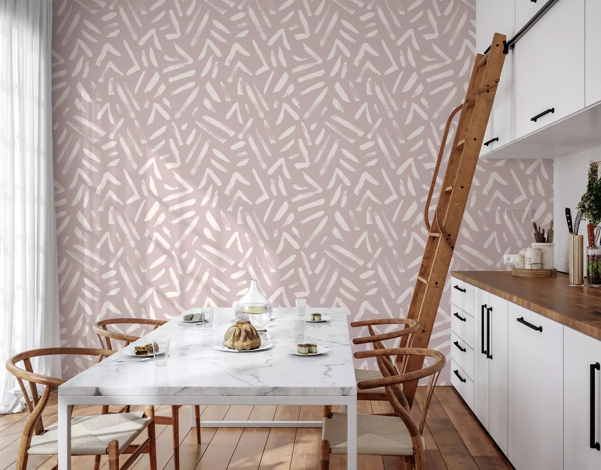 Abstract Cream and Blush Brushstrokes Wallpaper⁠