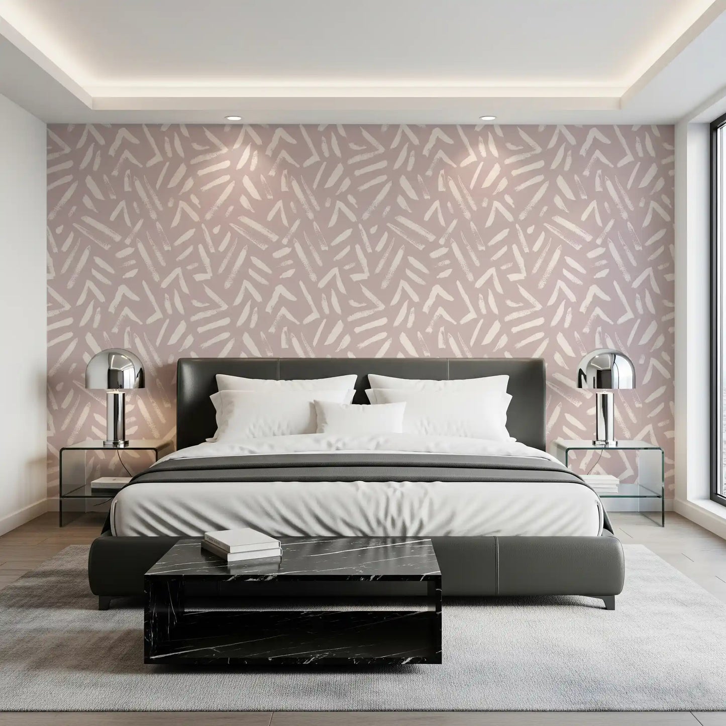 Abstract Cream and Blush Brushstrokes Wallpaper⁠