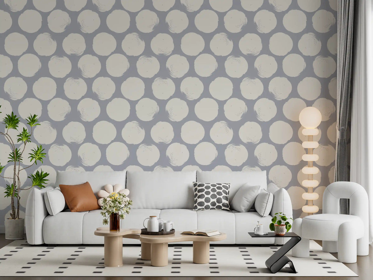 Grey dot wallpaper in a bright living room with a white sofa GD11959
