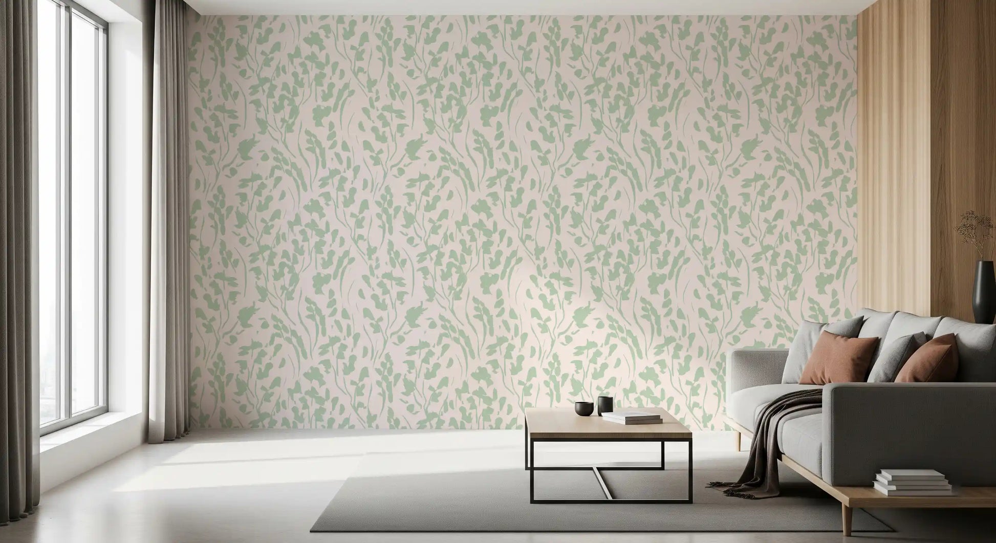 Soft Sage Botanical Brushstrokes Wallpaper⁠