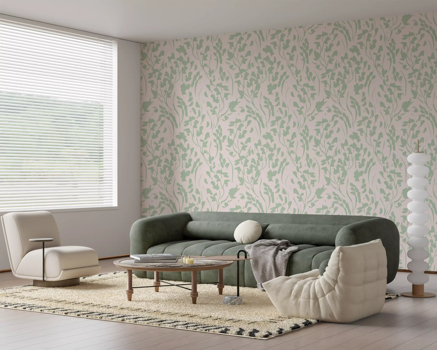 Soft Sage Botanical Brushstrokes Wallpaper⁠
