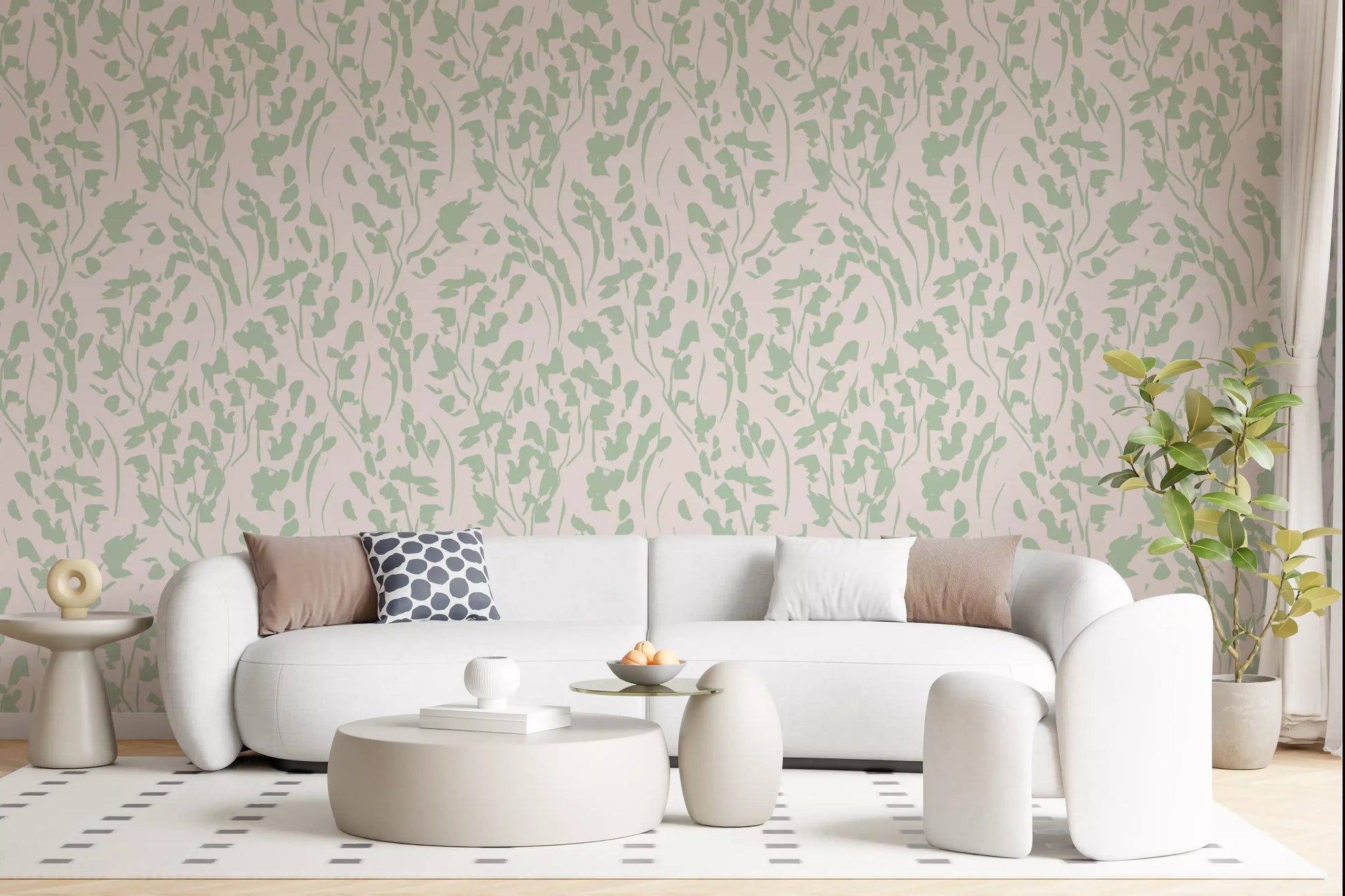 Soft Sage Botanical Brushstrokes Wallpaper⁠