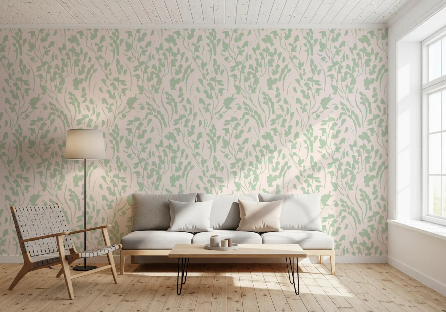 Soft Sage Botanical Brushstrokes Wallpaper⁠