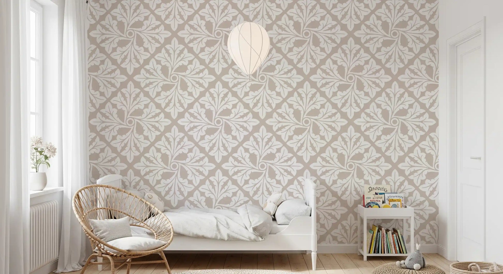 Beige Acanthus Leaf Damask Wallpaper⁠