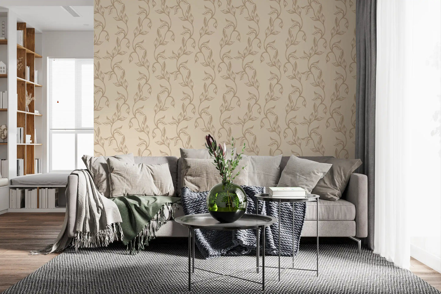 Serene Neutral Organic Foliage Wallpaper⁠