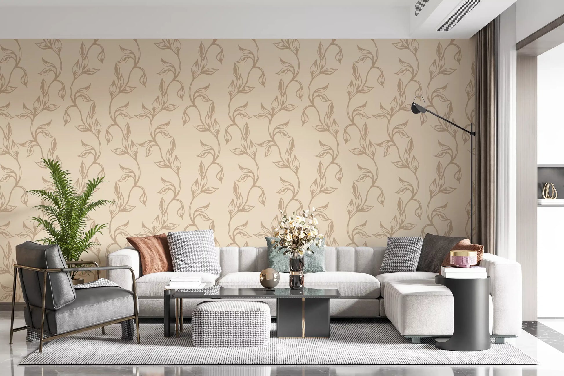 Serene Neutral Organic Foliage Wallpaper⁠