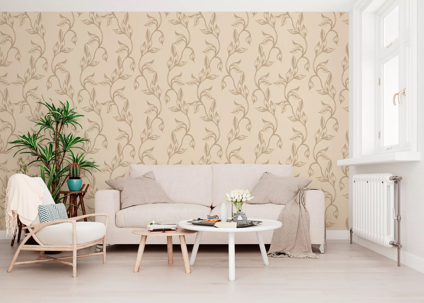 Serene Neutral Organic Foliage Wallpaper⁠