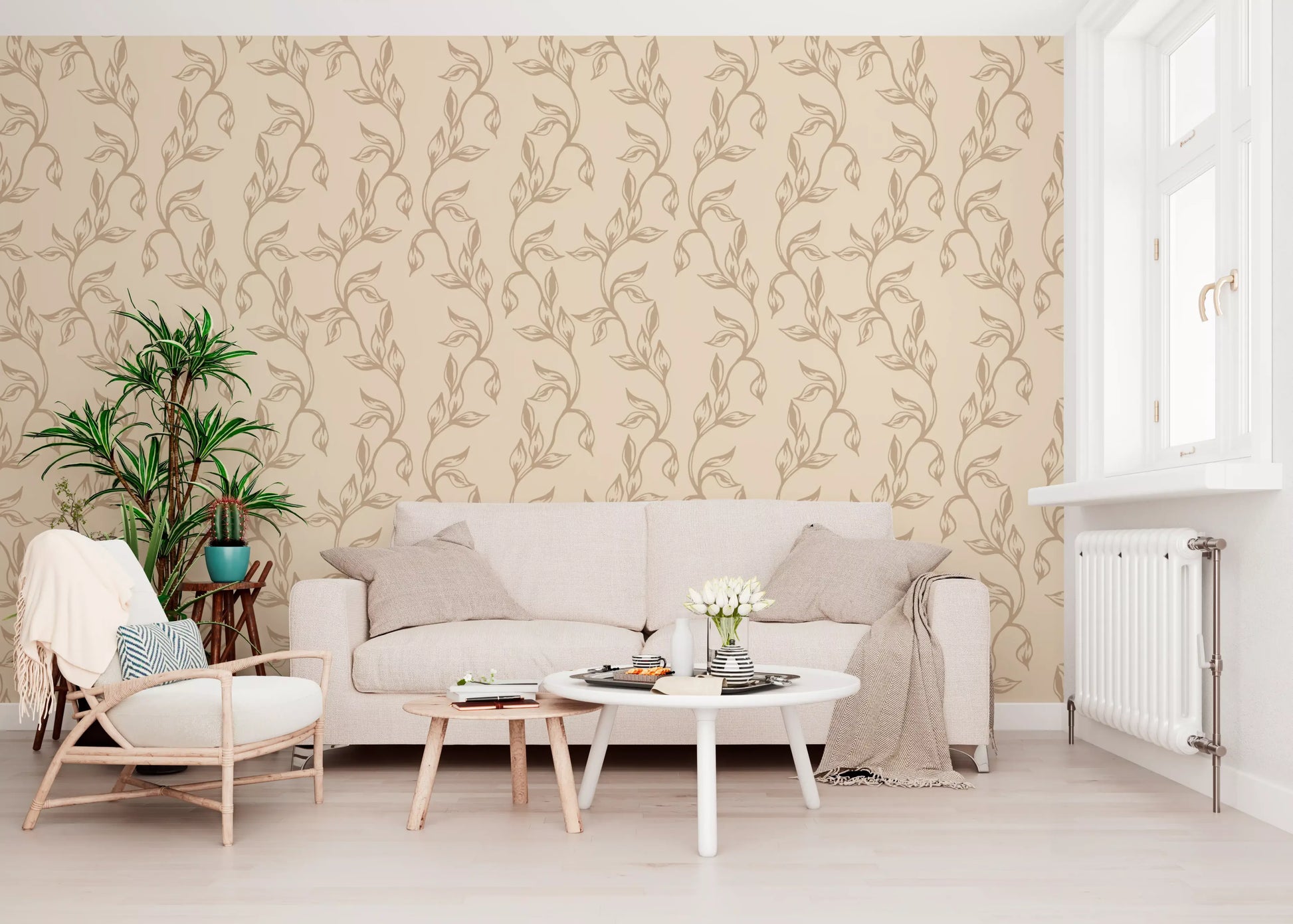 Serene Neutral Organic Foliage Wallpaper⁠
