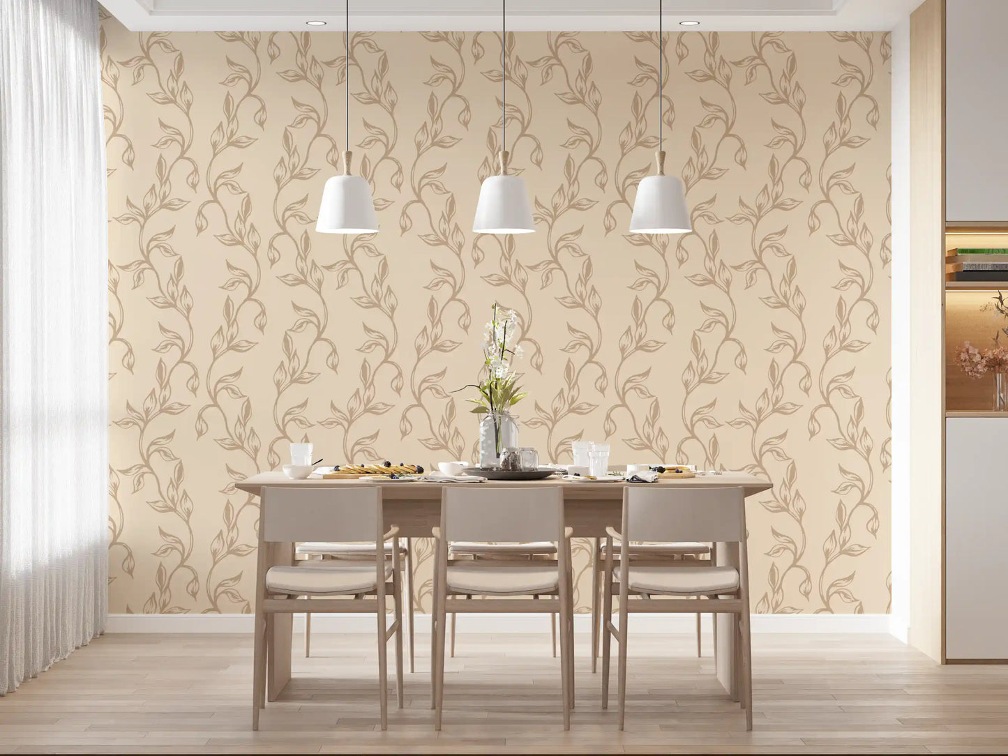 Serene Neutral Organic Foliage Wallpaper⁠