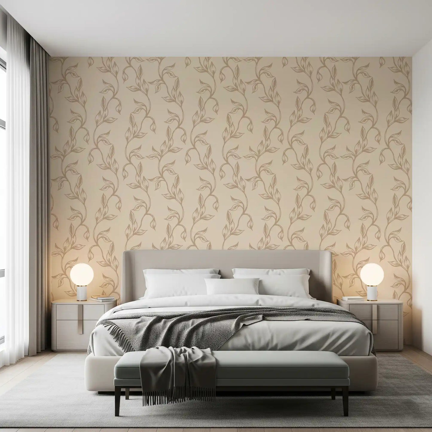 Serene Neutral Organic Foliage Wallpaper⁠