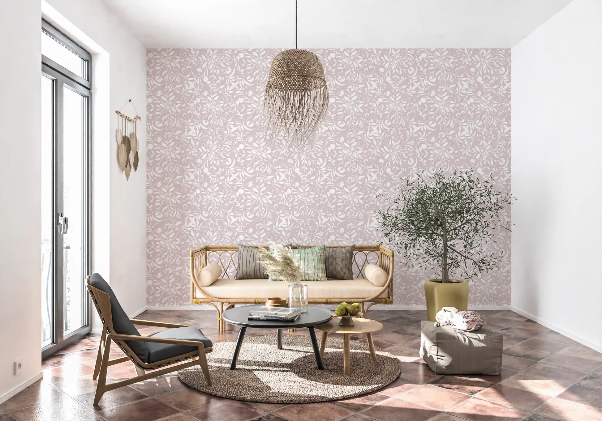 Minimalist Blush Flora Motif Wallpaper⁠