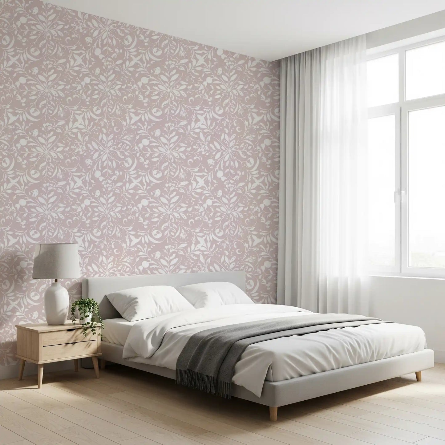 Minimalist Blush Flora Motif Wallpaper⁠