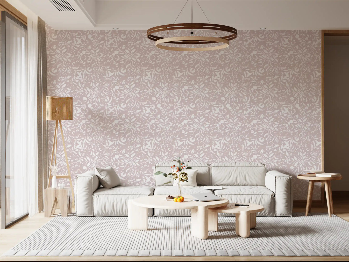 Minimalist Blush Flora Motif Wallpaper⁠
