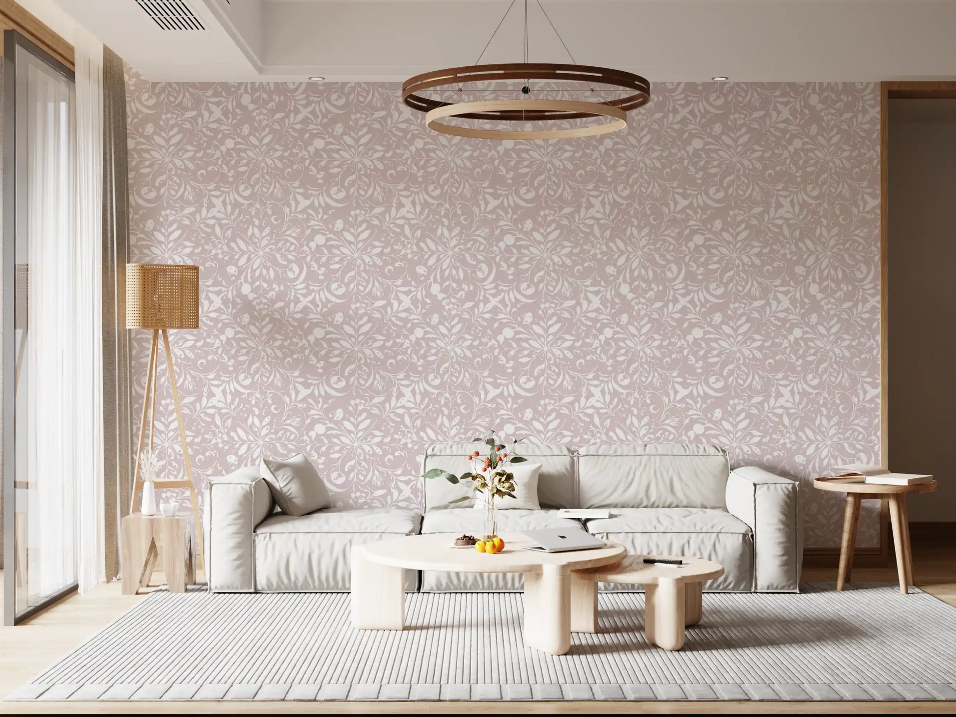 Minimalist Blush Flora Motif Wallpaper⁠