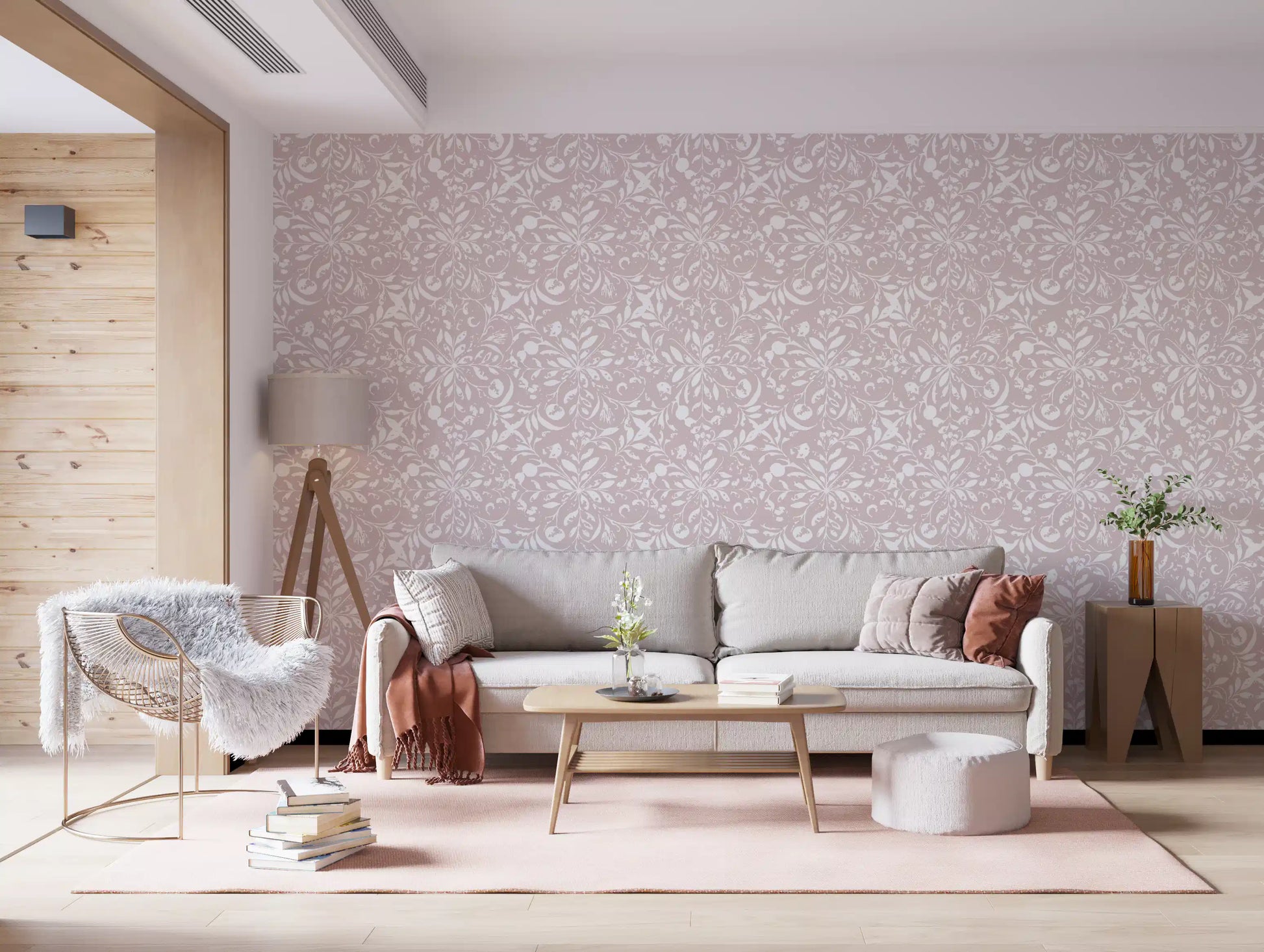 Minimalist Blush Flora Motif Wallpaper⁠