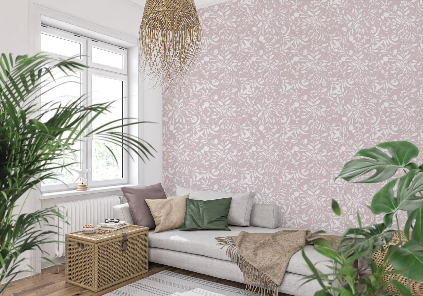 Minimalist Blush Flora Motif Wallpaper⁠