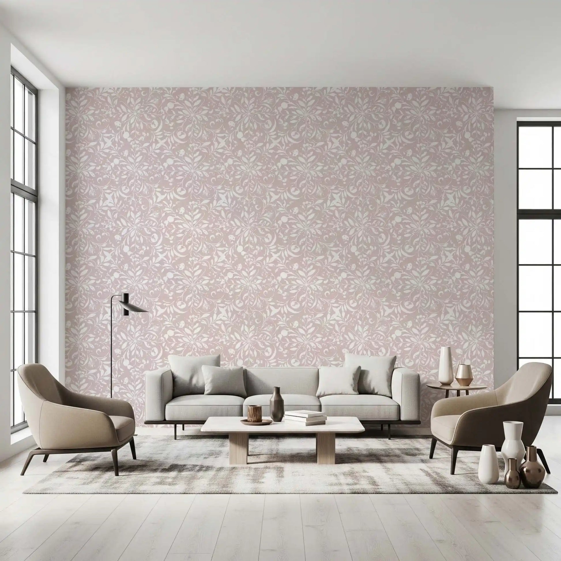 Minimalist Blush Flora Motif Wallpaper⁠