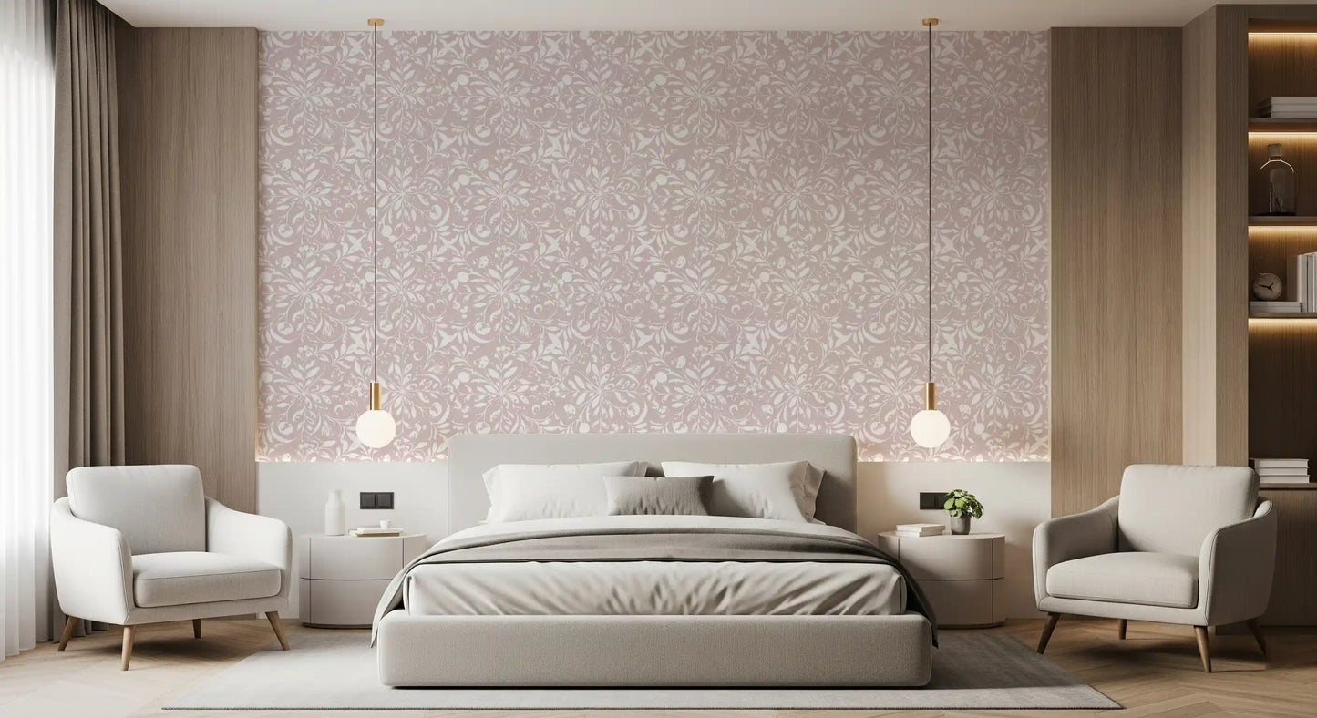 Minimalist Blush Flora Motif Wallpaper⁠