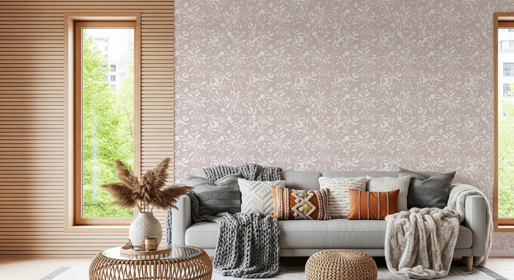 Minimalist Blush Flora Motif Wallpaper⁠