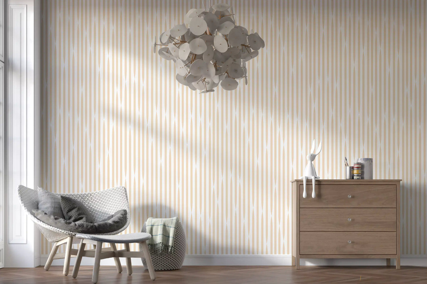 Cream and Beige Interlocking Stripes Wallpaper⁠